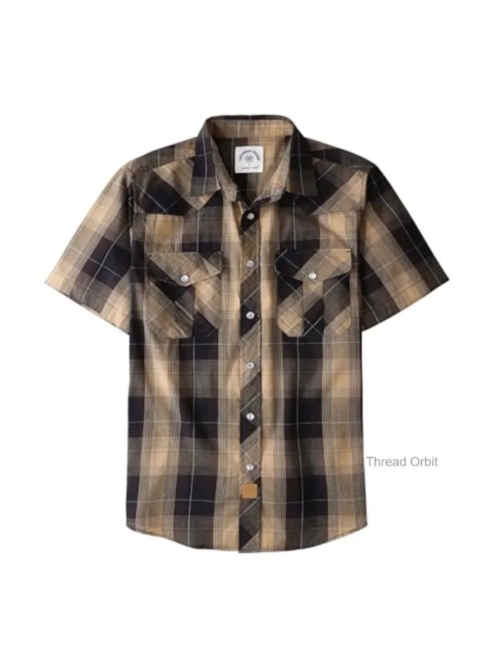 Men's Short Sleeve Plaid Pearl Snap Western Cowboy Casual Button Up Shirt